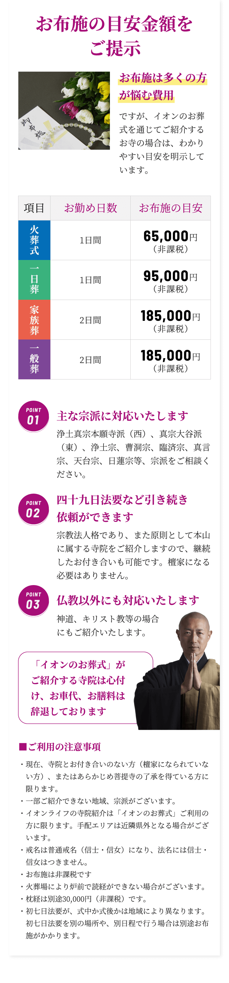 お布施の目安金額をご提示
