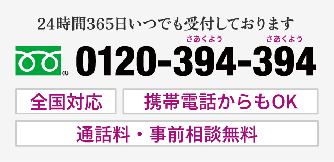 24時間365日いつでも受付しております 0120-394-394